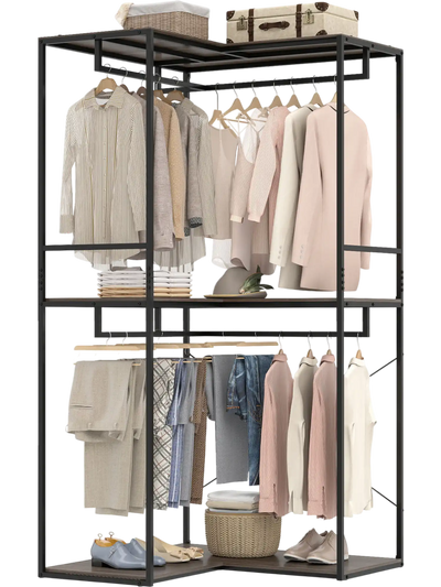 Costway Heavy Duty 3-Tier Clothes Rack Wardrobe w/ 3 Shelves & 2 Hanging Racks 98855438 New