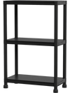 3-tier heavy-duty plastic storage shelf in black, featuring modular design for customizable garage or kitchen.