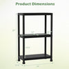 3-tier heavy-duty plastic storage shelves with 14.5" clearance, ideal for garage or pantry organization.