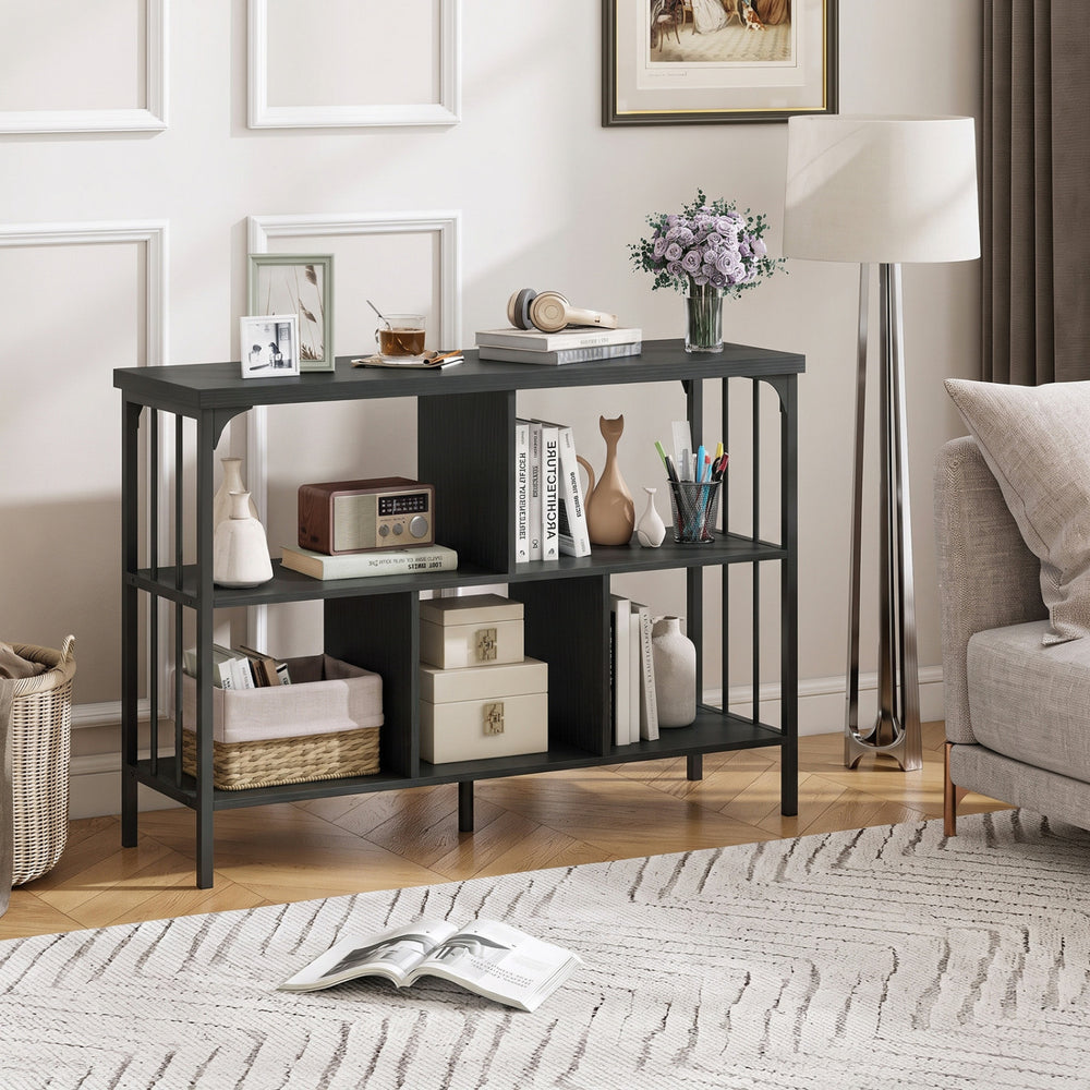 3-Tier Horizontal Cubby Bookshelf with Open Shelves-Black - Gallery View 1 of 10