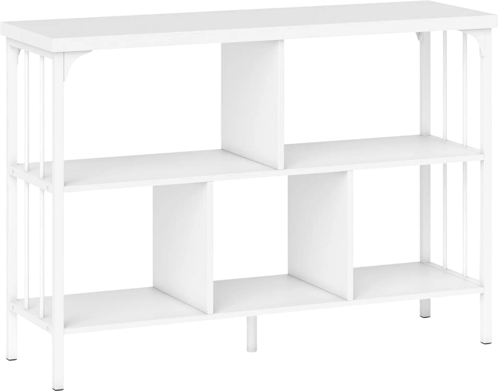 3-tier horizontal cubby bookshelf in white with open shelves, perfect for books and decor in living room or office.