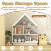 3-tier house-shaped toy storage organizer in white, featuring open shelves for easy access to books, toys, and.