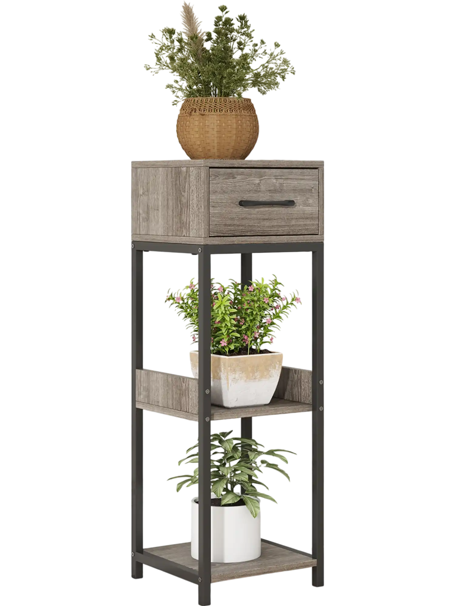 Costway 3 Tier Tall Plant Stand w/ Drawer Gray 51628749 New