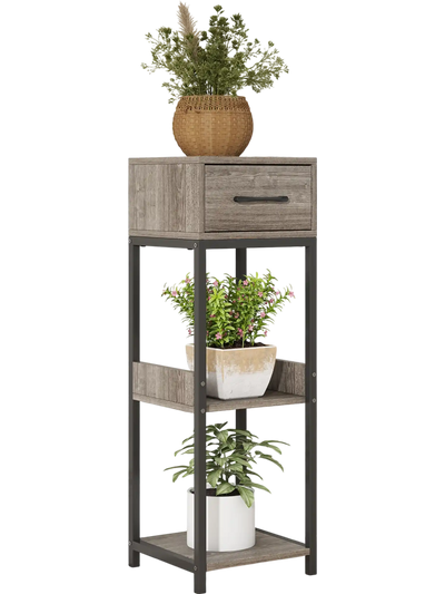 Costway 3 Tier Tall Plant Stand w/ Drawer Gray 51628749 New