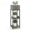 3-tier tall plant stand in gray with drawer and anti-tipping devices, perfect for organizing plants in any space.