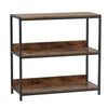 3-tier industrial bookshelf featuring rustic brown wooden shelves and a sturdy metal frame for stylish storage.