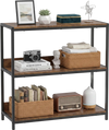 3-tier industrial bookshelf with rustic brown wooden shelves and metal frame, ideal for stylish storage and display.