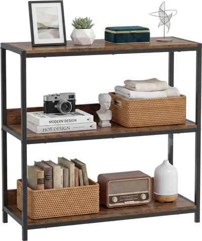Costway 3-Tier Industrial Bookshelf Wooden Shelves Metal Frame 32608381 New