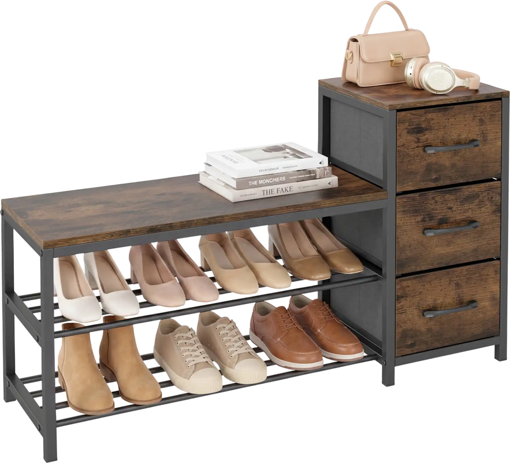 Costway 3-Tier Industrial Shoe Bench w/ 3 Removable Fabric Drawers 14138168 New