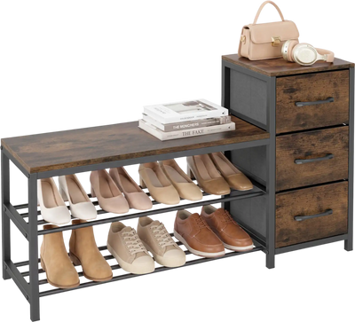 Costway 3-Tier Industrial Shoe Bench w/ 3 Removable Fabric Drawers 14138168 New