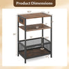 Dimensions of the rustic brown 3-tier industrial side table with ample storage and charging ports for versatile use.