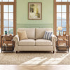 Rustic brown 3-tier industrial side table with 2 AC outlets, 1 USB, and 1 Type-C port for versatile living room use.