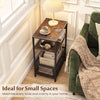 3-tier industrial side table in rustic brown with 2 AC outlets, USB, and Type-C ports, perfect for small spaces.