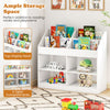3-tier kid's bookshelf organizer in white with top display rack and 4 compartments for toys and books, promoting tidy.