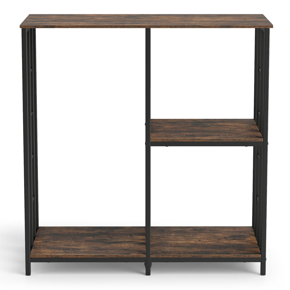 3-tier kitchen baker's rack in rustic brown with open shelves, ideal for organizing appliances and supplies.