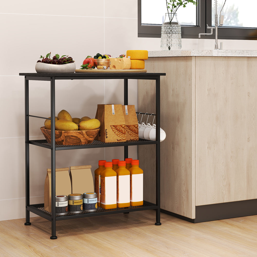 3-Tier Kitchen Serving Cart Utility Standing Microwave Rack with Hooks-Black - Gallery View 1 of 10