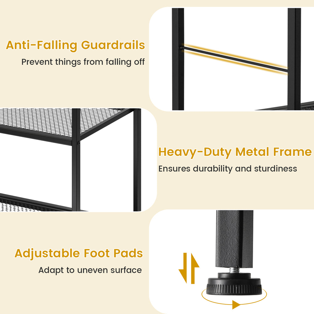 3-tier kitchen serving cart with heavy-duty metal frame, adjustable foot pads, and anti-falling guardrails for.