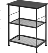 3-tier black kitchen serving cart with metal construction, swivel wheels, and hooks for versatile storage and easy.