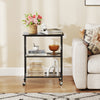3-tier black kitchen serving cart with wheels, featuring sturdy metal construction and stylish design for versatile use.