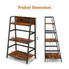 3-tier ladder bookshelf with metal frame, featuring wooden shelves and dimensions for versatile storage and display.
