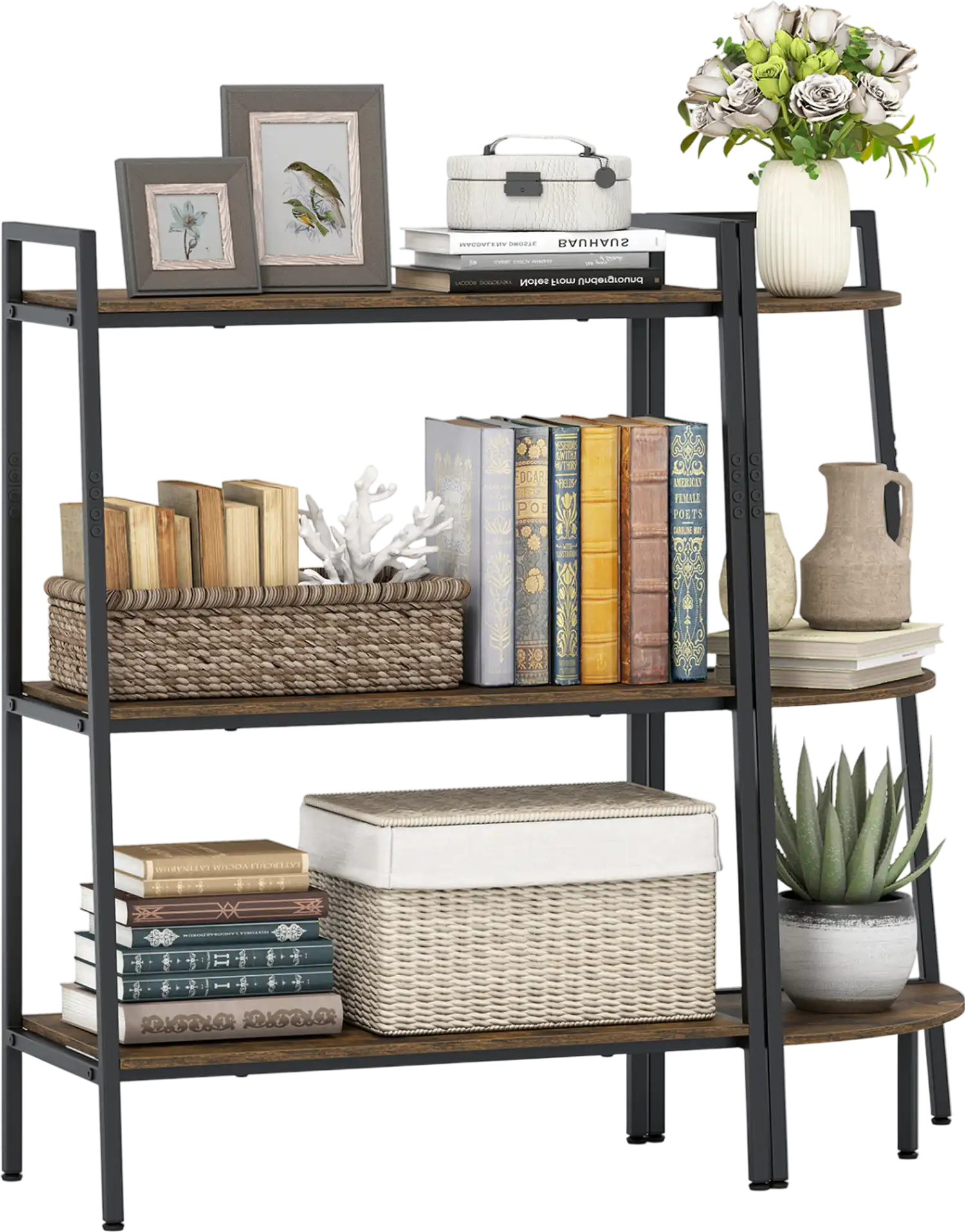 Costway 3-Tier Ladder Shelf Corner Bookcase Set Metal Frame 63951303 New