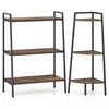 3-tier ladder shelf and corner shelf set with a rustic brown finish and sturdy metal frame for versatile storage solutions.