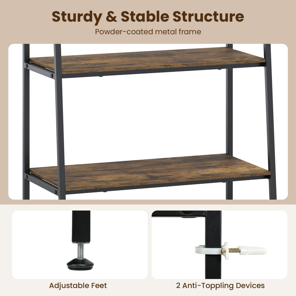 3-tier ladder shelf and corner shelf set with a rustic brown finish and sturdy metal frame, ideal for versatile storage.