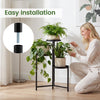 3-tier metal plant stand with a triangular frame, perfect for corner display, showcasing plants and decorations indoors.