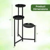 3-tier metal plant stand with a triangular frame, 26" tall, ideal for corner display of plants or decorations.