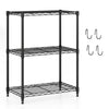 3-tier black metal storage shelving unit with adjustable shelves and V-shaped wire racks, ideal for garage or kitchen.