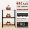 3-tier black metal storage shelving unit with V-shaped wire racks, adjustable shelves, and 450 lbs total max load.