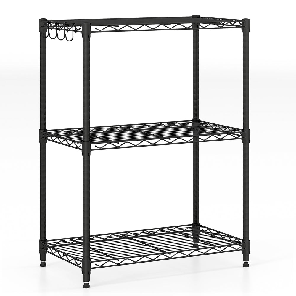 3-tier black metal storage shelving unit with V-shaped wire rack, adjustable shelves, and 450 lbs capacity for.