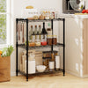 3-tier black metal shelving unit featuring reinforced V-shaped mesh, perfect for organizing pantry and kitchen.