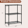 3-tier black metal storage shelving unit with adjustable shelves and V-shaped wire rack, ideal for kitchen or garage.