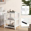 3-tier white nightstand with open storage shelves, featuring anti-slip foot pads and a scratch-resistant finish.