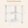 3-tier white nightstand with open storage shelves, dimensions 16"x16"x19", ideal for compact living spaces.