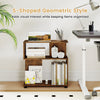3-tier S-shaped bookshelf in rustic brown, featuring adjustable feet and geometric design for stylish storage and.