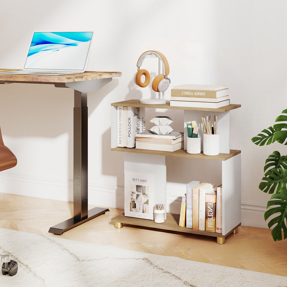 3-Tier Modern S-shaped Bookshelf with Adjustable Feet-White - Gallery View 1 of 8