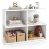 Modern 3-tier white end table with four storage cubes, ideal for living room organization and decorative display.