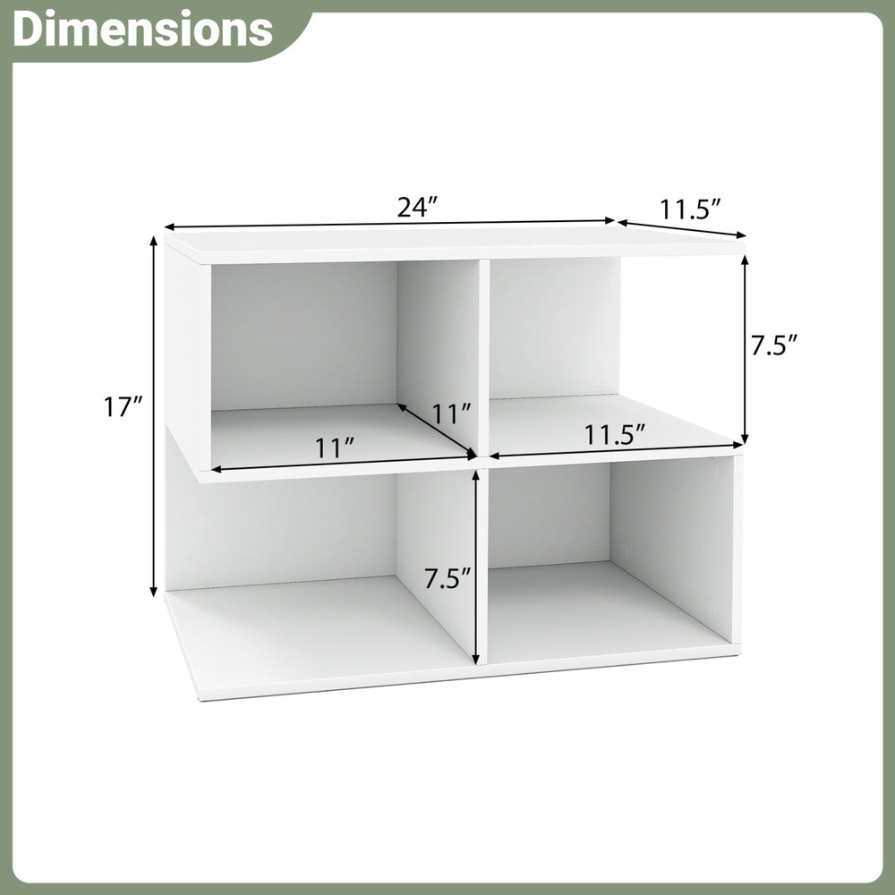3-tier modern S-shaped end table in white with 4 storage cubes, ideal for living room or as a nightstand.