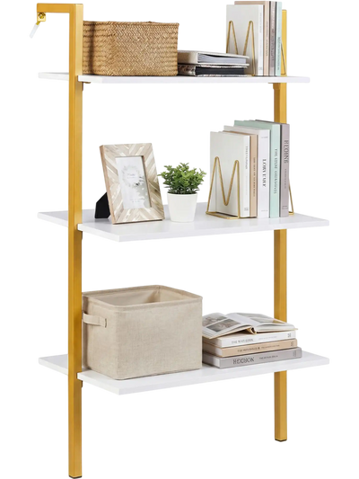 Costway 3-Tier Wall Mounted Wooden Floating Shelves Metal Ladder Bookshelf 32808975 New