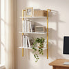 3-tier modern wall-mounted shelving unit with white shelves and gold metal ladder, ideal for home decor and.