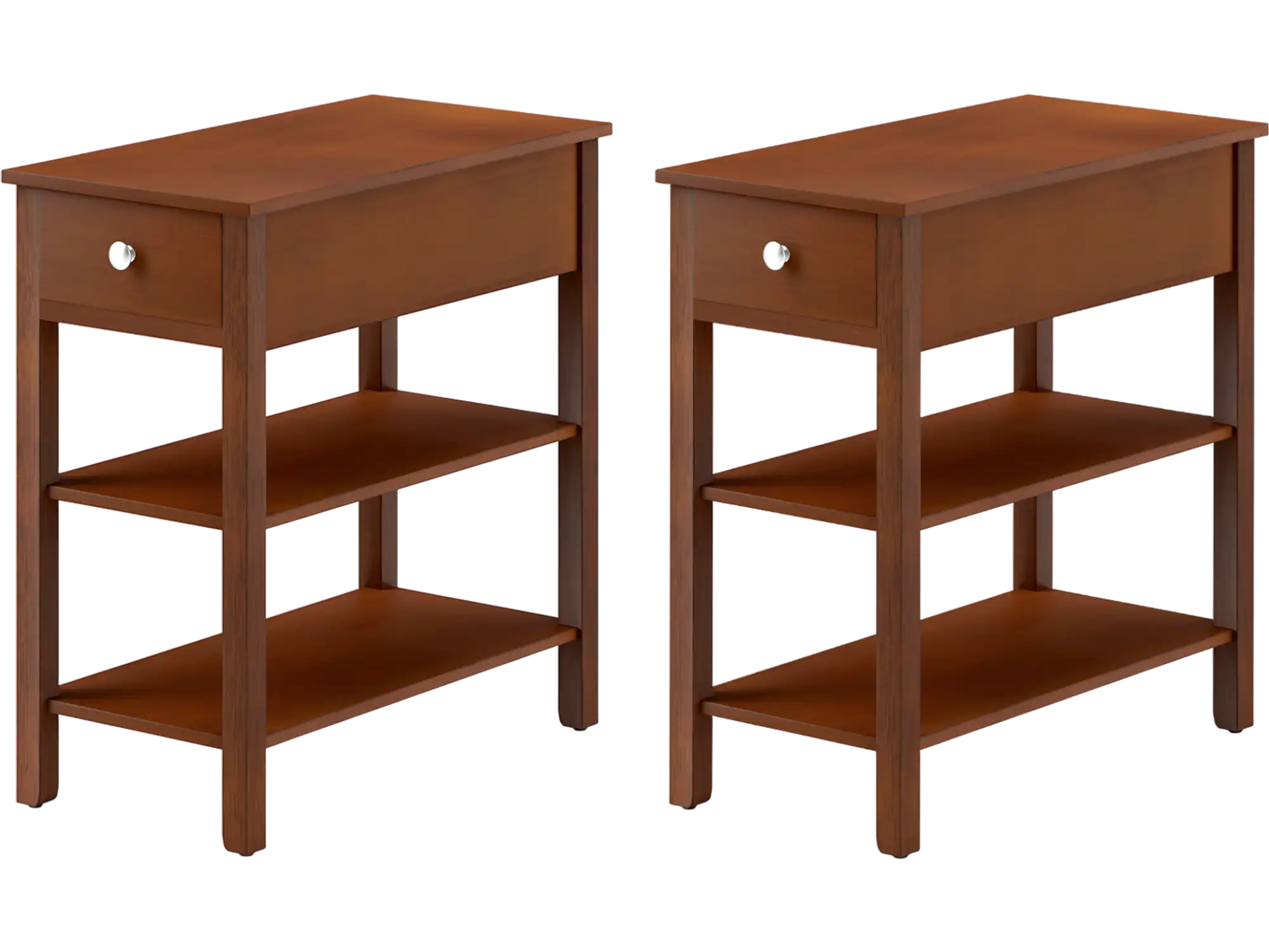 Costway 3-Tier Narrow End Side Table Set of 2 w/ Drawer Storage Shelves 697354812 New