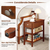 Narrow brown end table with drawer, metal knob, and non-slip foot pads, ideal for small spaces in living rooms or.