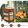 3-tier narrow end table set of 2 in brown with solid rubber wood legs, featuring a drawer and storage shelves for small.