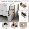 3-tier narrow storage cabinet in beige with 3 drawers, 2 dividers, and smooth rolling wheels for versatile organization.