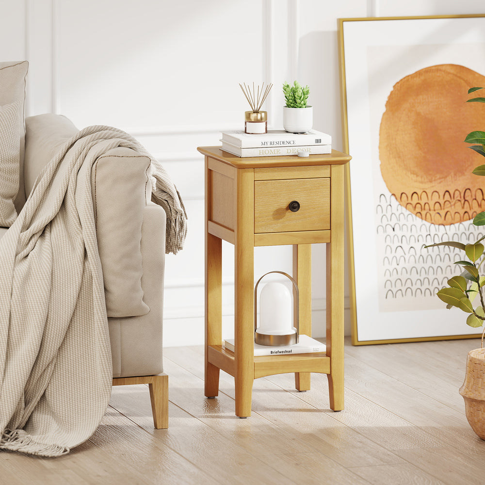 3-Tier Nightstand with Drawer and Open Storage Shelf-Natural - Gallery View 1 of 11