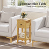 Compact side table in natural wood with a drawer and open shelf, perfect for cozy corners in living rooms or bedrooms.