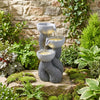 Three-tier outdoor water fountain with LED lights, resin construction, and cascading design for patio or deck.