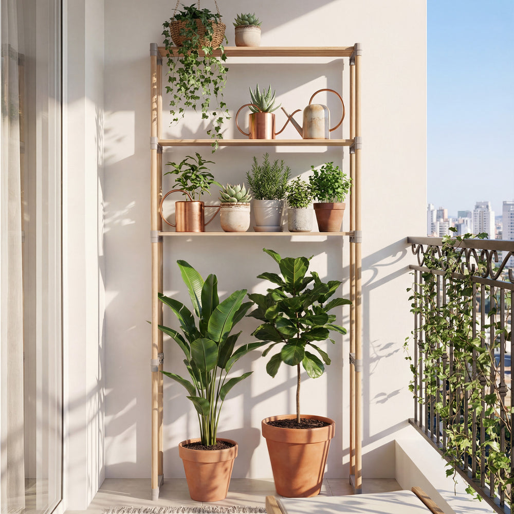 3-tier open shelf storage rack in gray made of solid pine wood, ideal for bathroom organization and rustic charm.